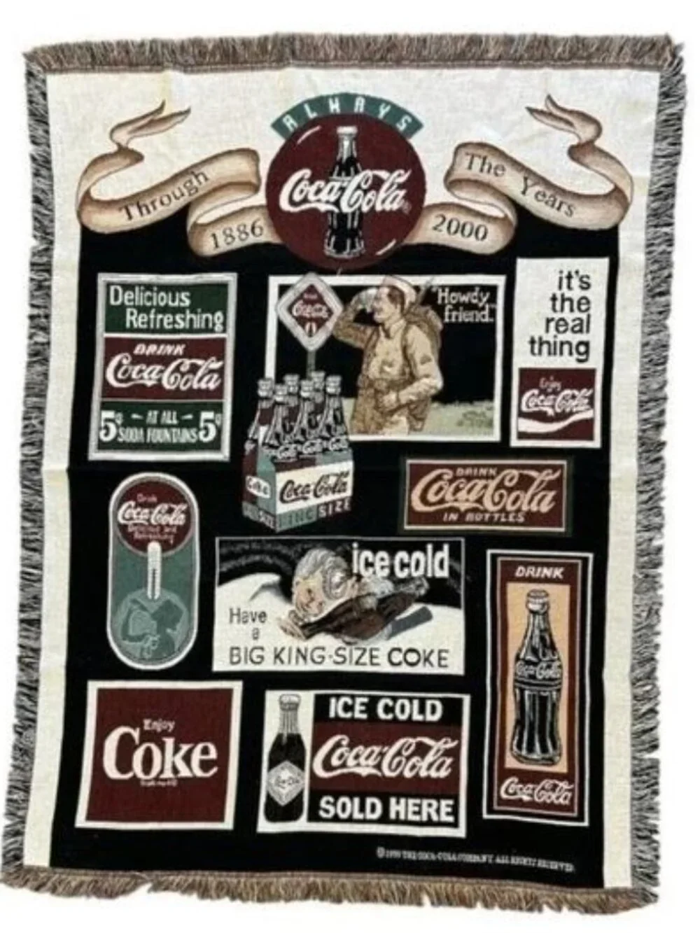 Coca-Cola Advertisement Afghan Throw Blanket Tapestry 52” x 71